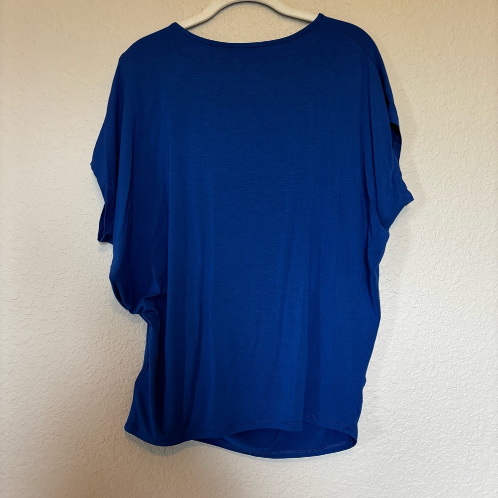 VENUS Women's Flattering Blue Drape Blouse - Picture 2 of 7